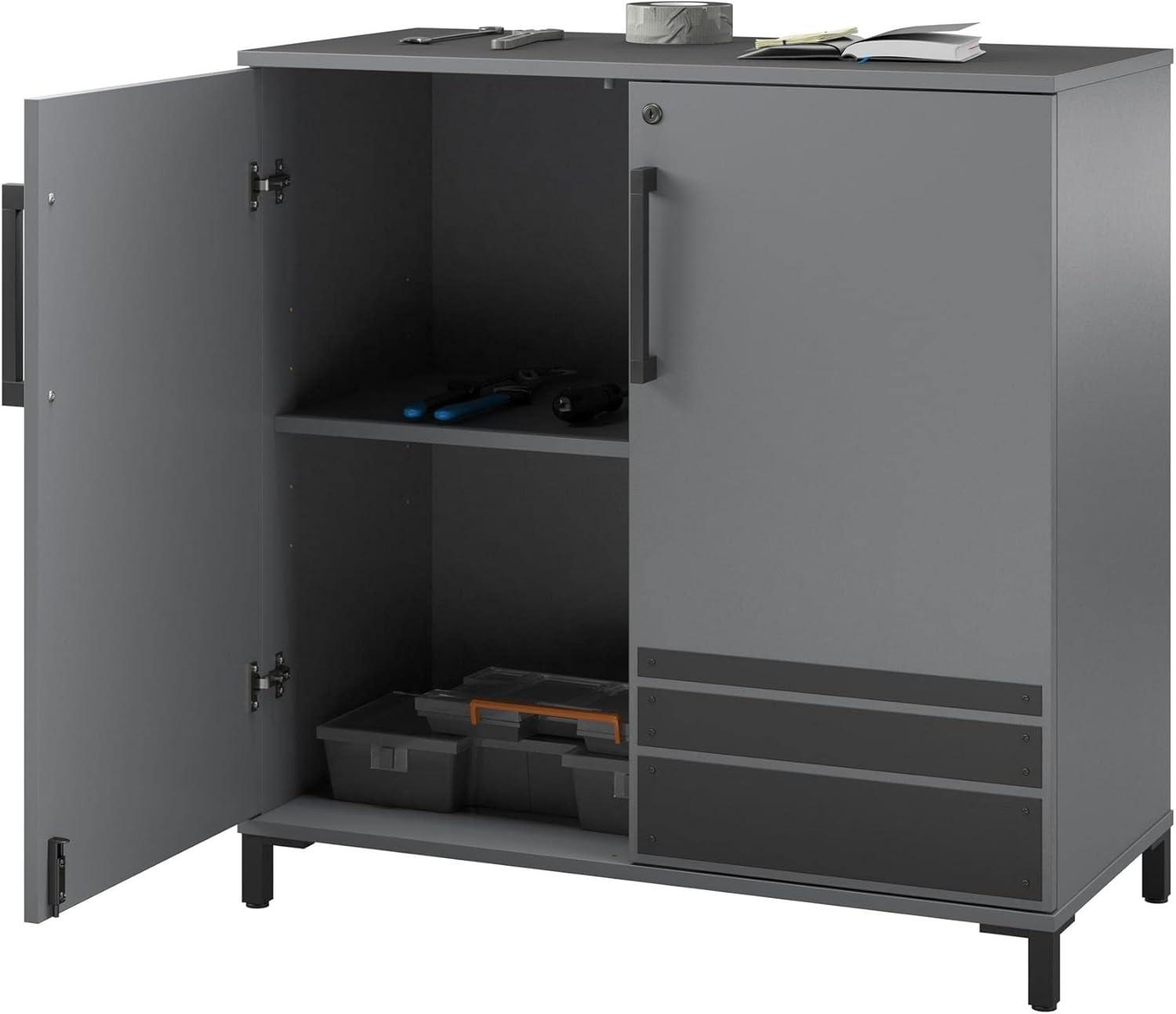 Shelby Gray Lockable Freestanding Cabinet with Adjustable Shelving