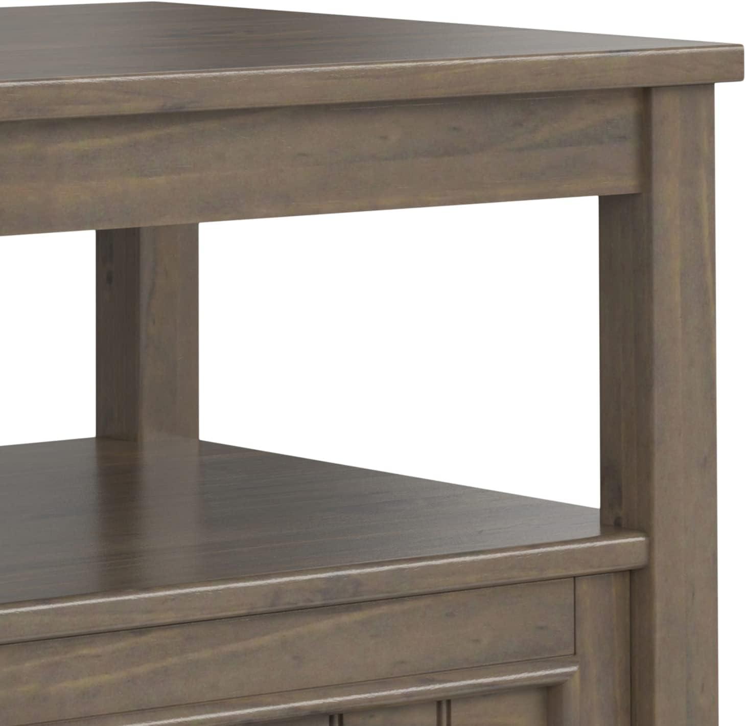 WyndenHall Rowan End Table with Bottom Drawer Smoky Brown: Transitional Style, Square Side Table with Fixed Shelf