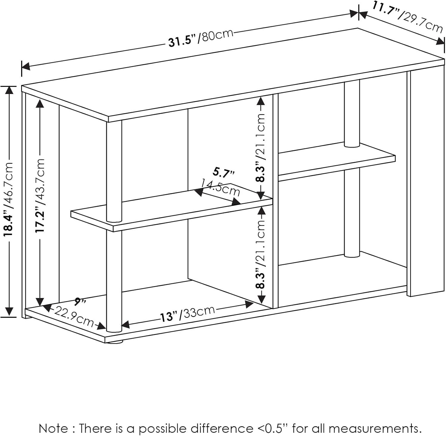 Furinno Romain Narrow Coffee Table with Shelves, French Oak/Black