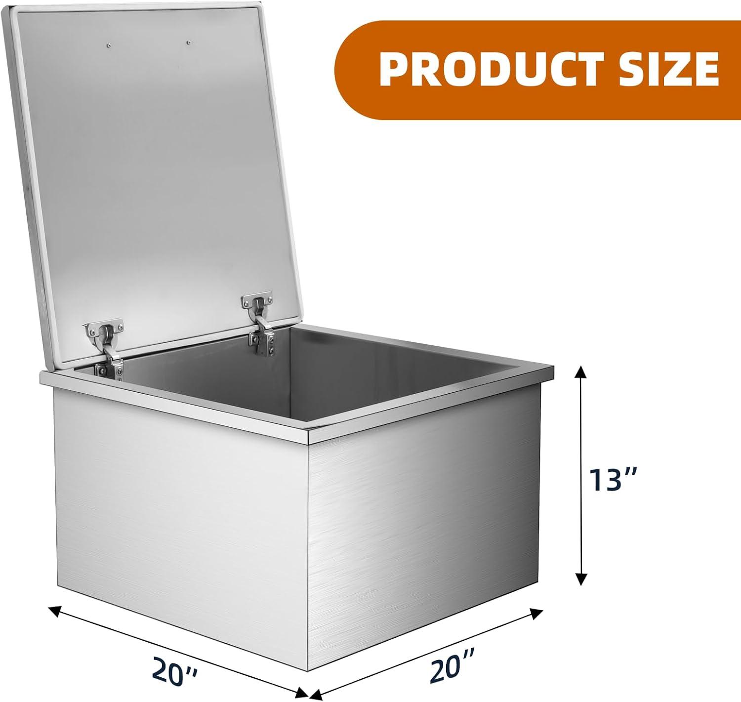 Drop in Ice Chest, Ice Cooler with 304 Stainless Steel Cover Drop in Ice Bin Included Drain-Pipe and Drain Plug for Cold Wine Beer