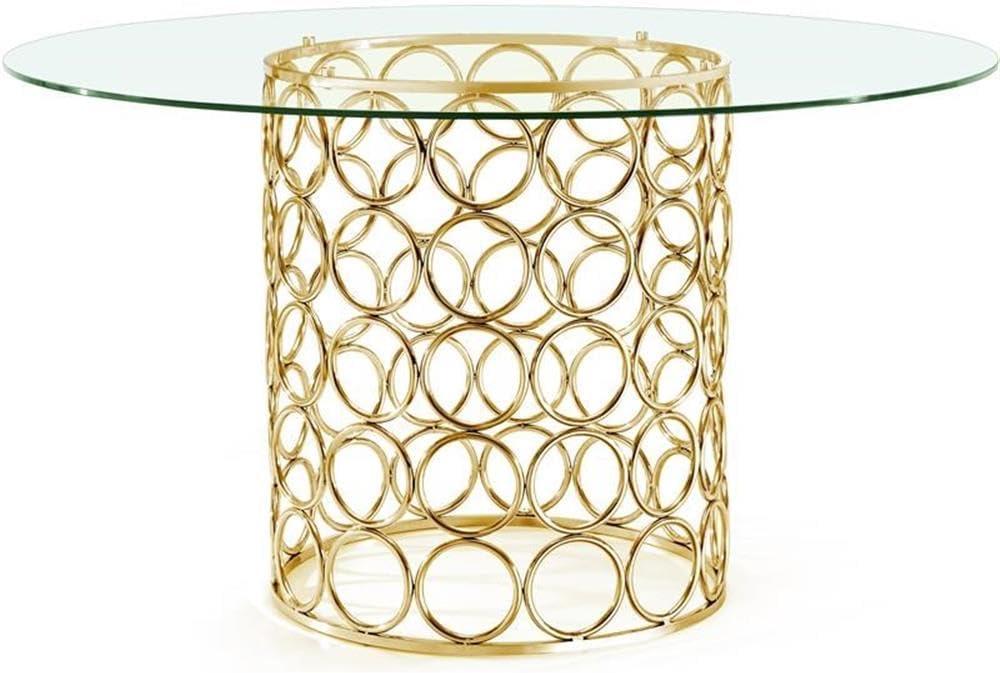 Meridian Furniture Opal Contemporary Glass Dining Table in Gold