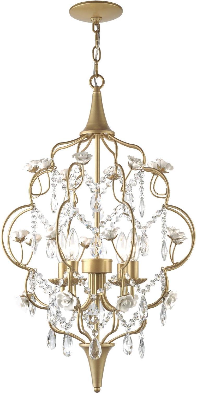 AF Lighting Floral 4-Light Chandelier with Cream Ceramic Roses