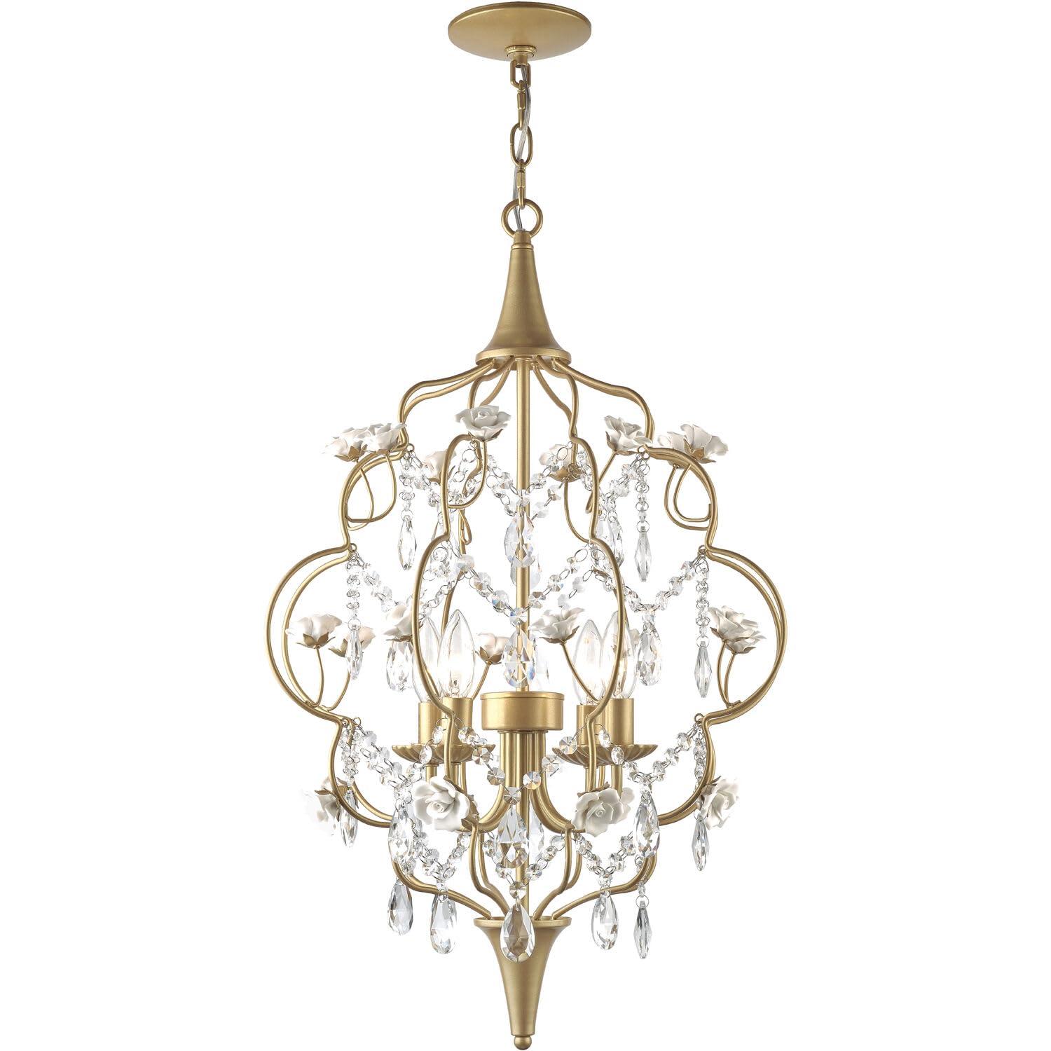 AF Lighting Floral 4-Light Chandelier with Cream Ceramic Roses