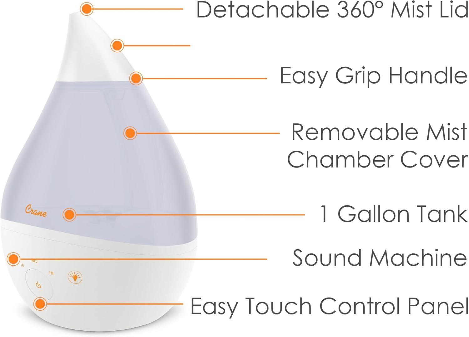 Crane Drop 4-in-1 Ultrasonic Cool Mist Humidifier with Sound Machine - 1gal