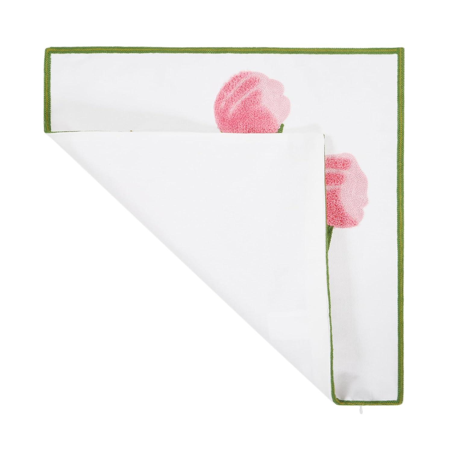 Embroidery Throw Pillow Cover 18x18 Home Decor Tulip Flower Loop Embroidered Floor Pillow Cover for Couch 100% Cotton Canvas Pillow Case Floral Cushion Cover 45x45cm, Pink Tulip, 1 Piece