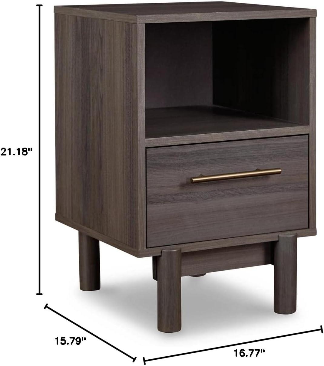 Brymont Transitional 1-Drawer Nightstand in Warm Gray with Goldtone Handle