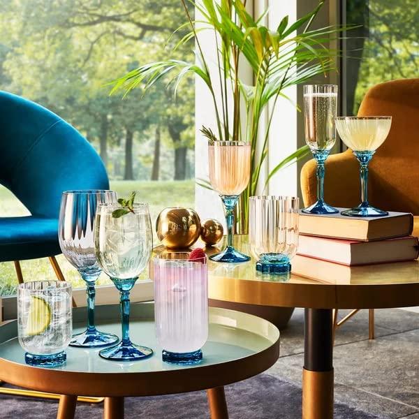 Lucent Blue Glass Double Old Fashioned Tumblers, Set of 4