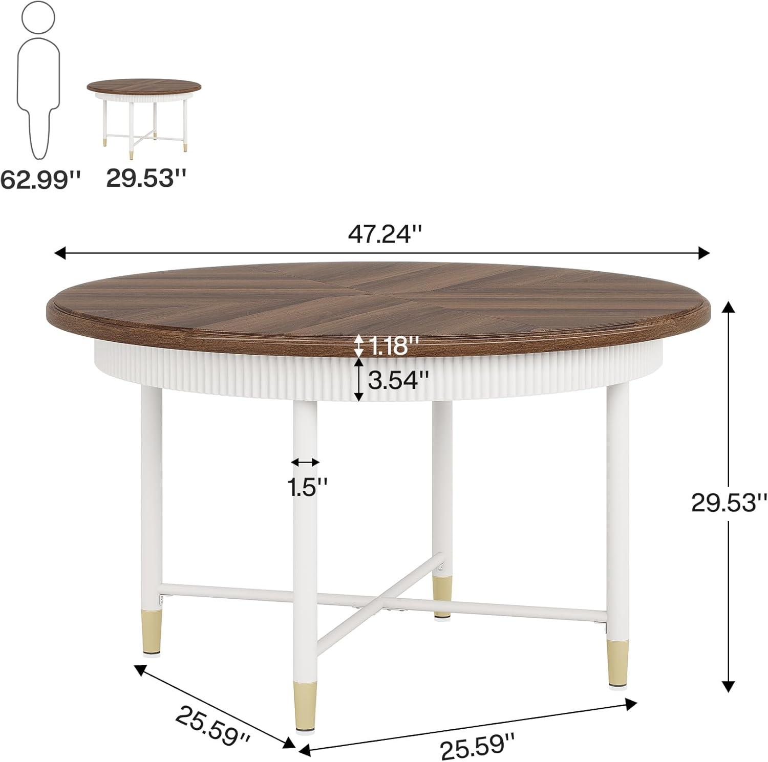 Tribesigns 47 in. Round Dining Table for 4-6, Rustic Kitchen Table Dining Room Table with Metal Frame, Vintage Dinner Table for Dining Room, Kitchen