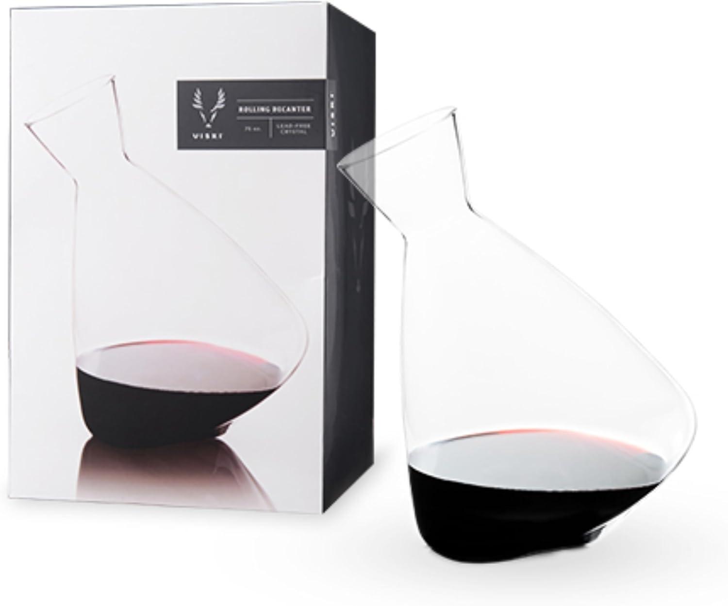 Viski Rolling Wine Decanter Set of 1 - Modern Crystal Wine Decanter for Red or White Wine, Stunning Gift - 75 oz, Clear Finish