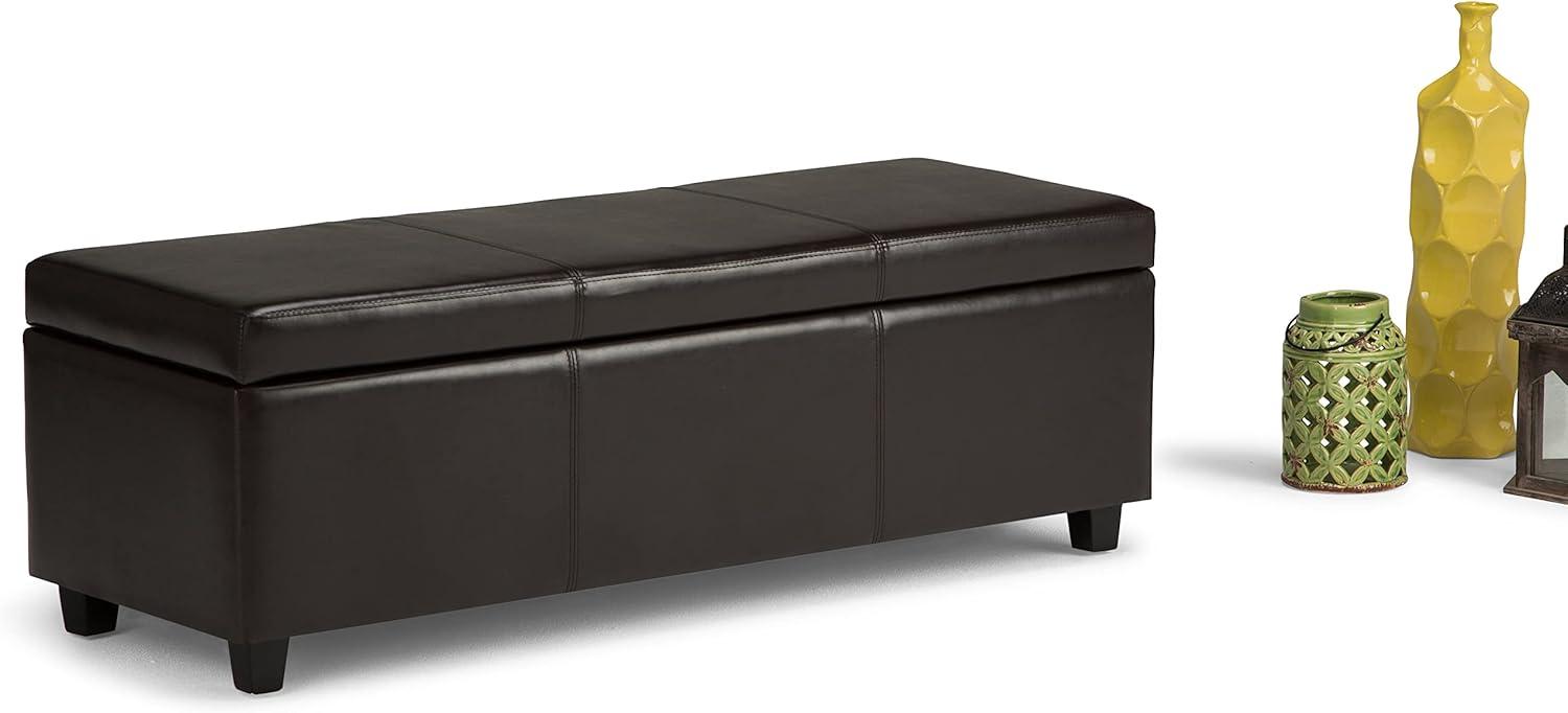 Simpli Home Avalon Storage Ottoman Bench In Tanners Brown Vegan Faux Leather