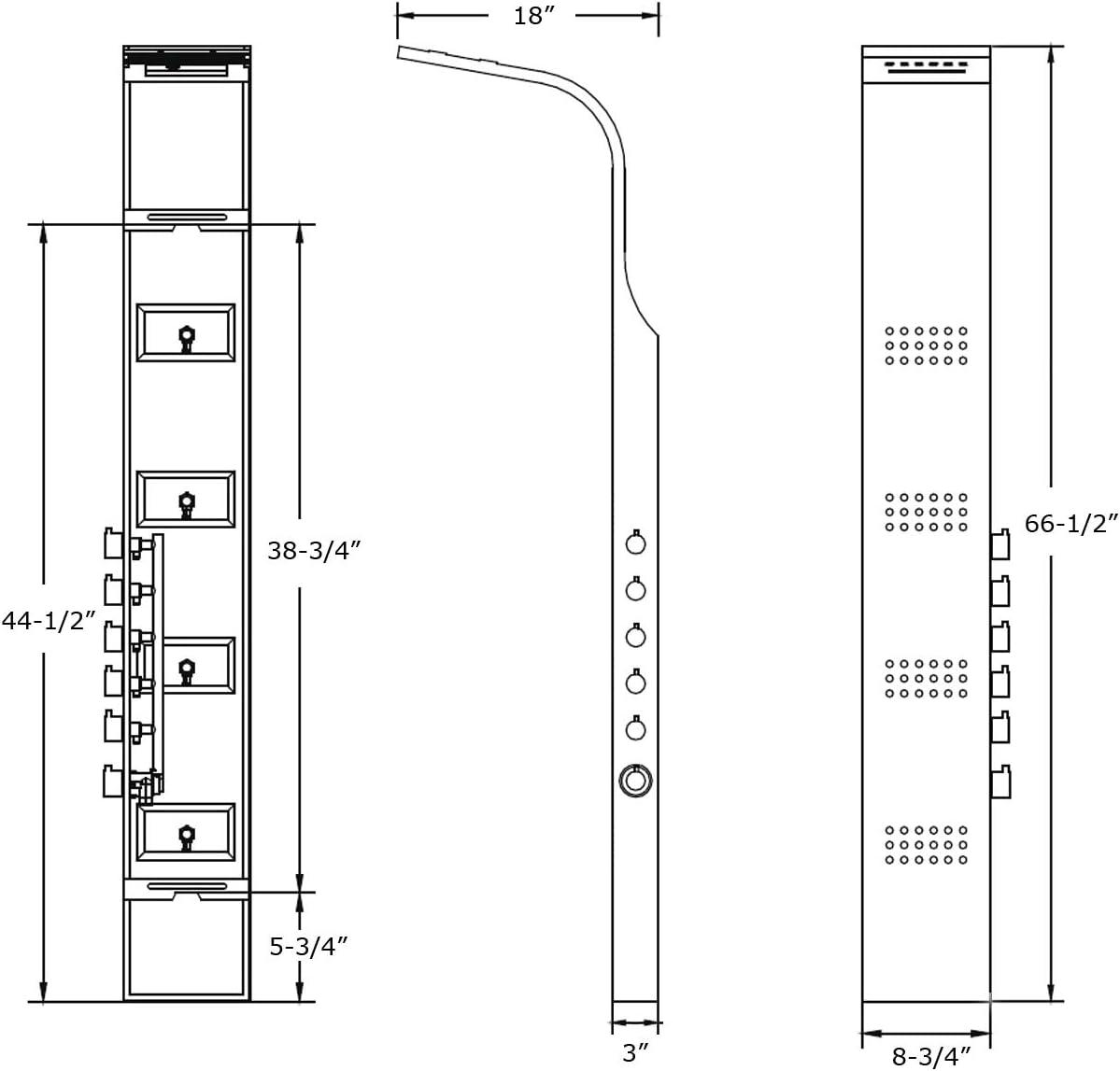 64.5" Brushed Stainless Steel Thermostatic Shower Panel with Rainfall Showerhead