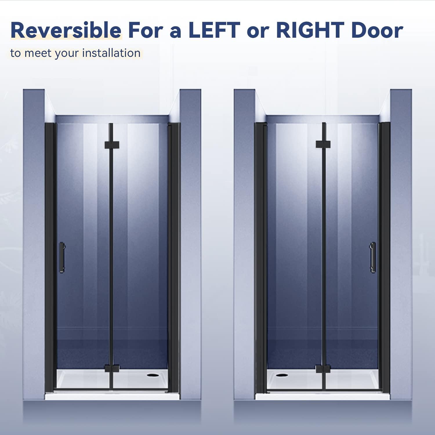 Elegant  Pivot Swing Shower Door Polished Chrome Finish Matte Black 36"W X 72"H Matte