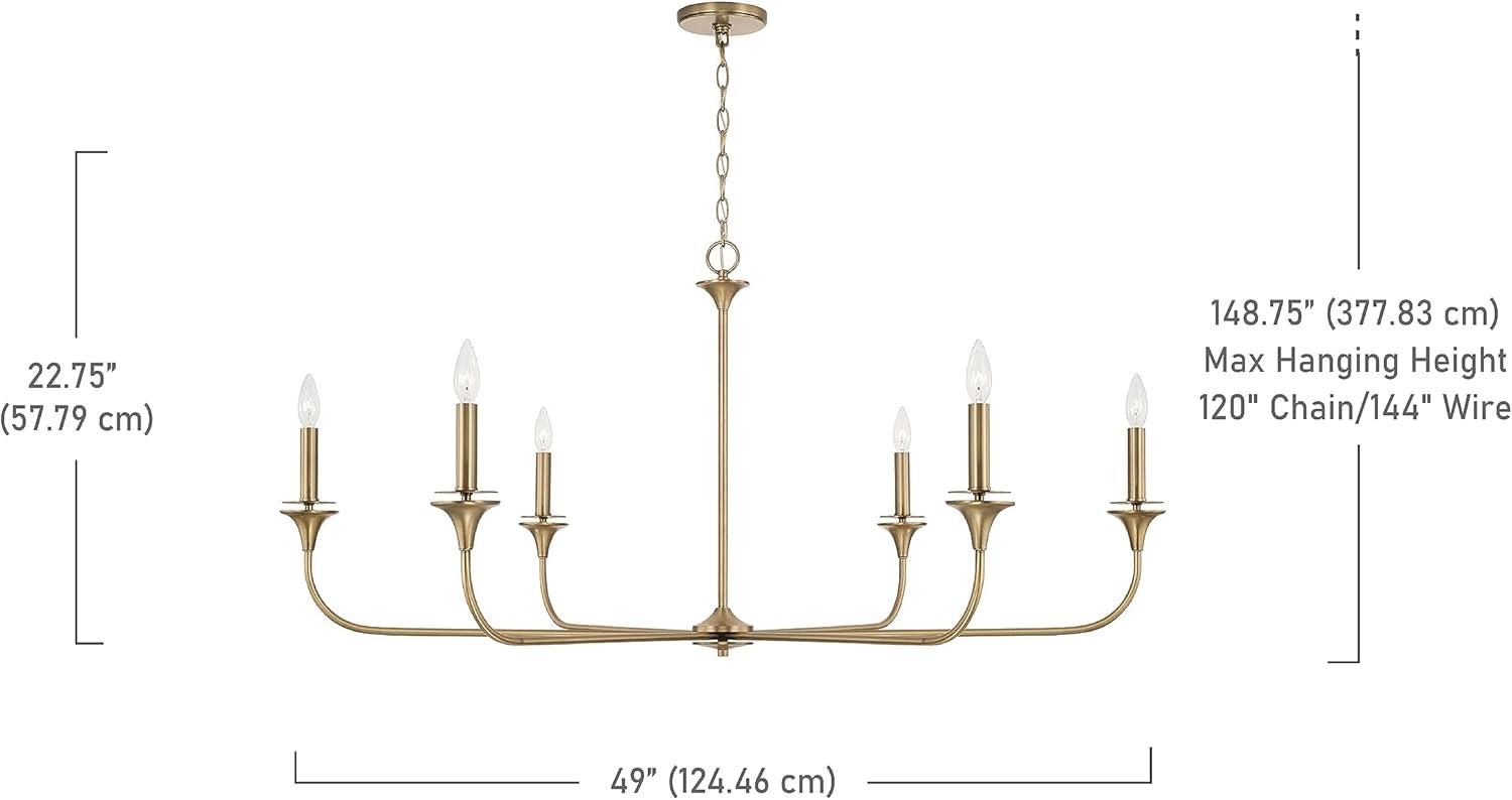 Aged Brass 49" Wide 6-Light Candle Style Chandelier