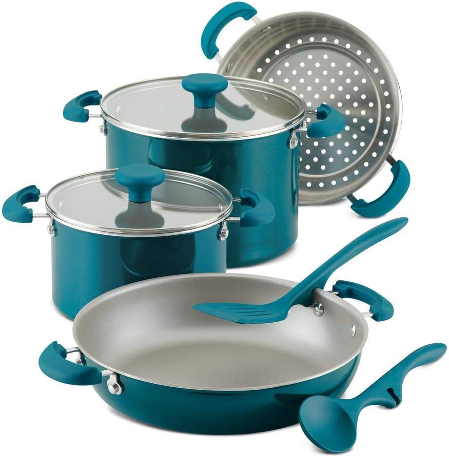 Bennium 8-Piece Aluminum Cookware Set, Teal Shimmer