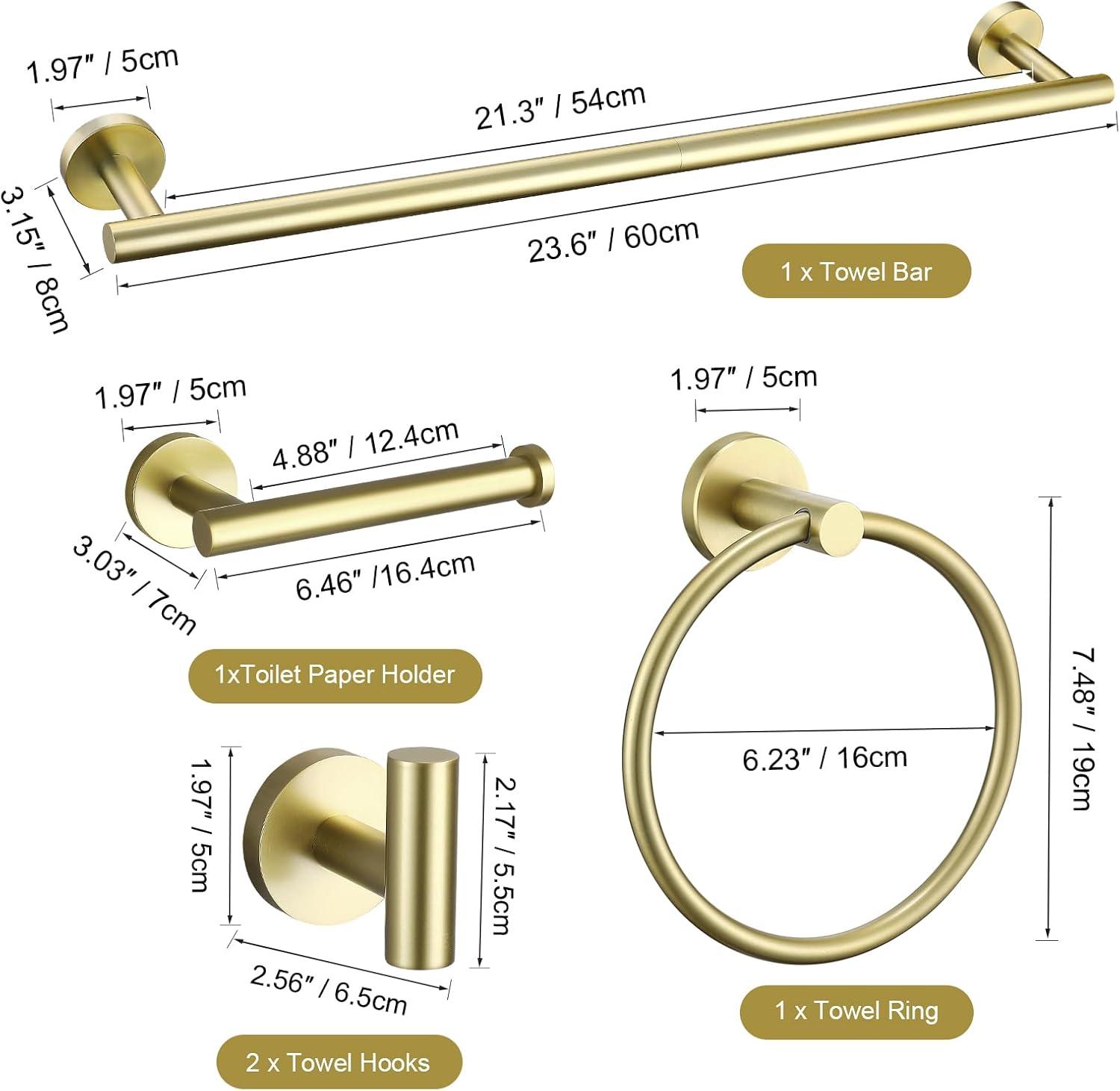 Brushed Gold 5-Piece Stainless Steel Bathroom Hardware Set