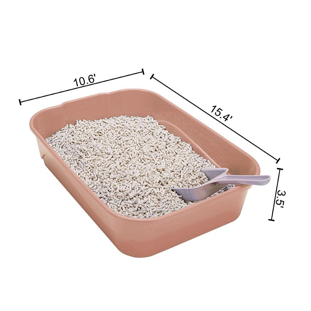 Kitty Litter Box Starter Kit - Small Cat Litter Pan Without Lid, Litter Mat, Scoop and Bowl for Kitten Within 3 Months (PinkScoop Set)