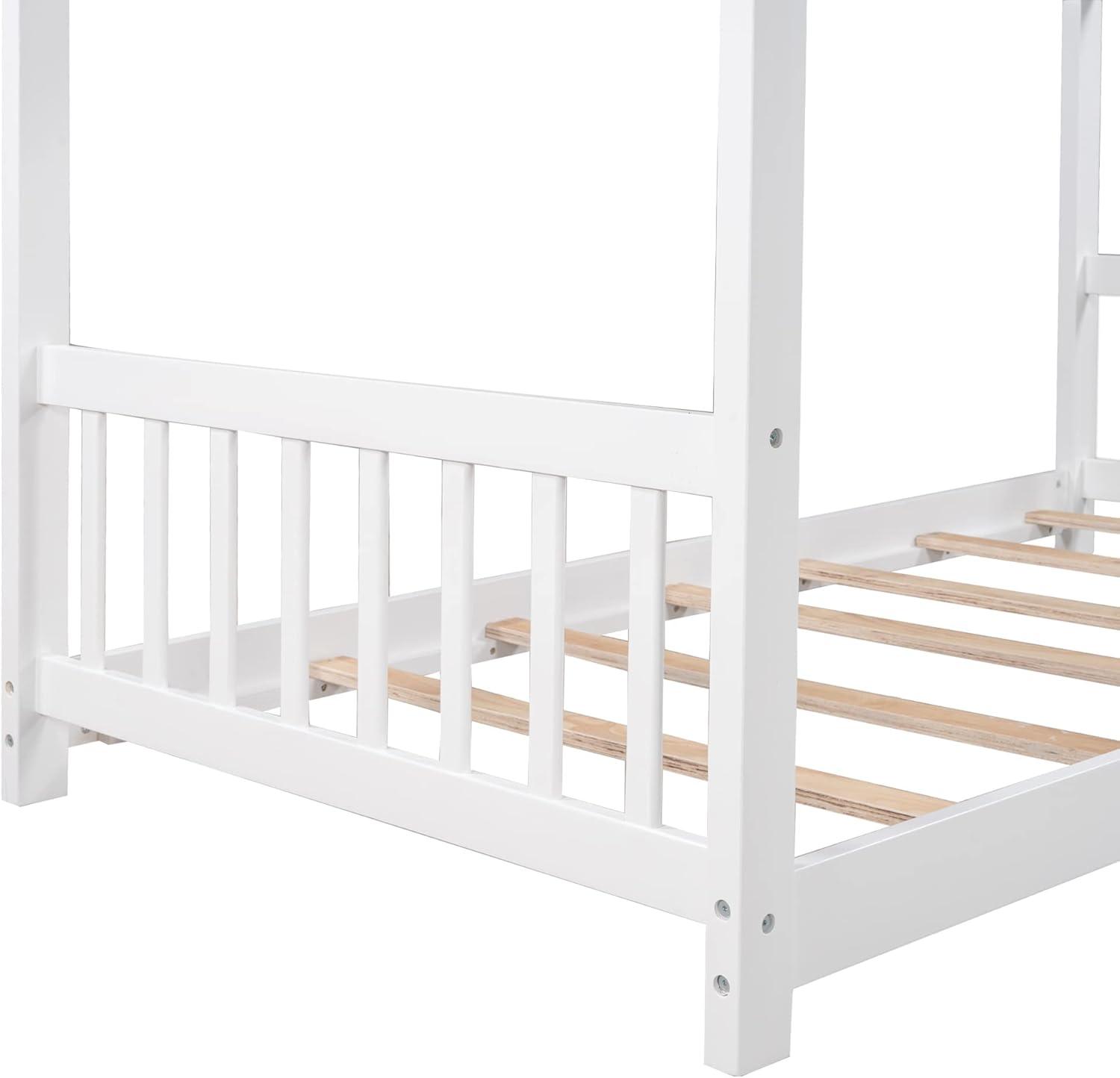 Harper & Bright Designs Twin House Bed for Kids, Floor Frame With Headboard and Footboard, Wooden Montessori Bed for Girls, Boys, White