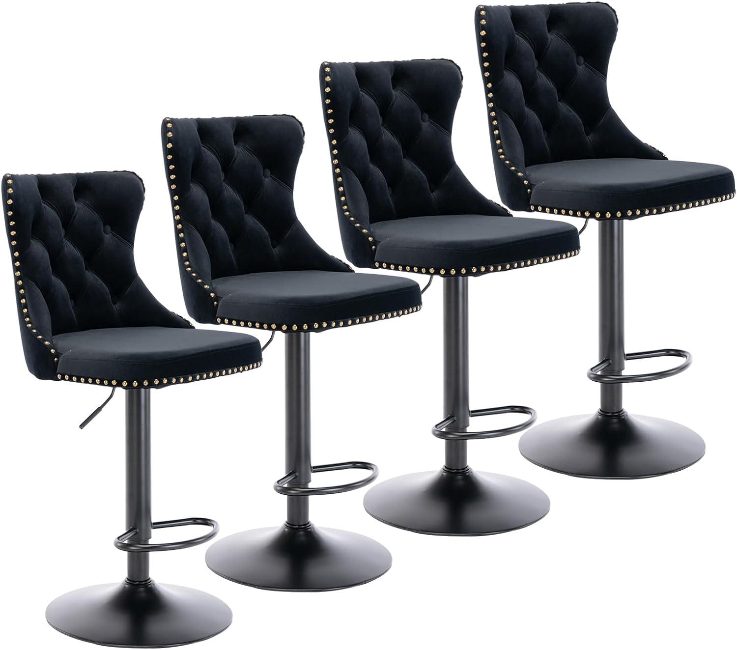 Modern Upholstered Tufted Swivel Velvet Bar Stools (Set of 4)