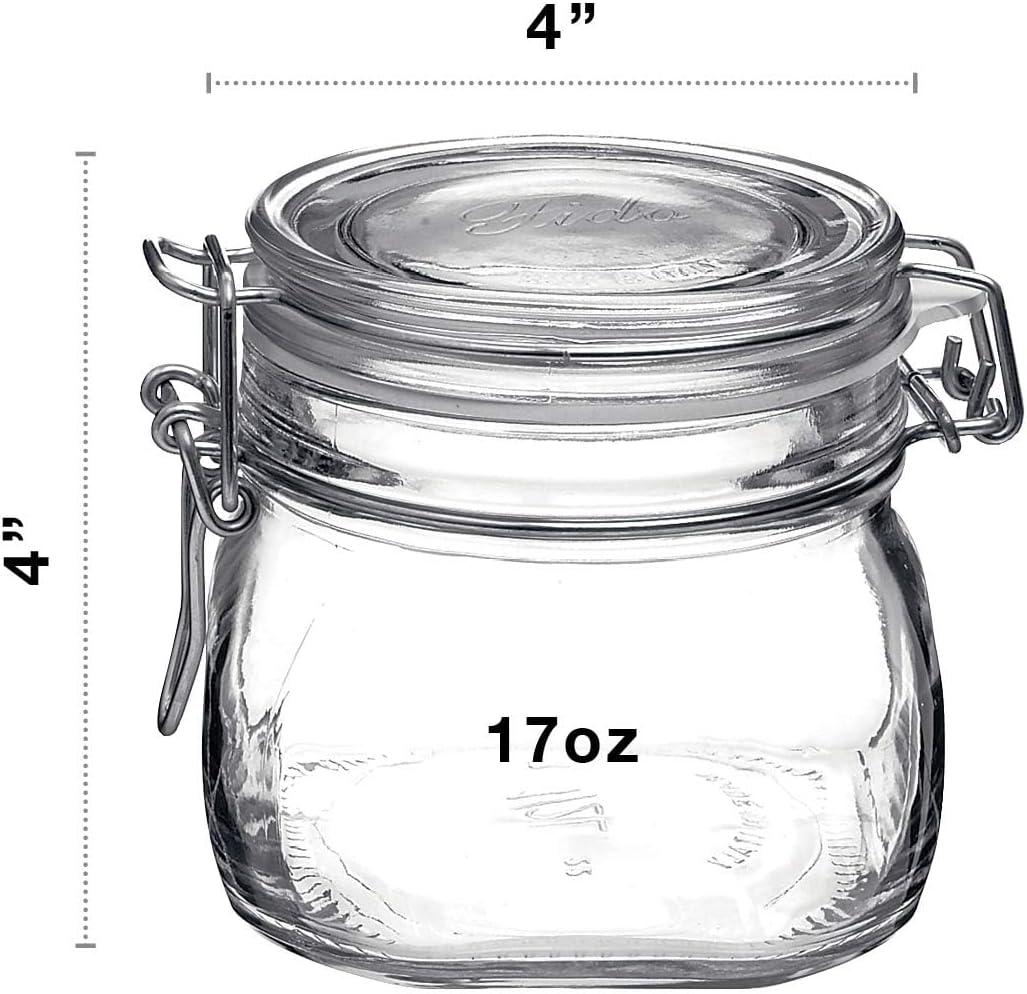 Bormioli Rocco Fido Glass Jar - 17.5 oz Airtight Container with Clamp Lid & Rubber Seal, BPA-Free Italian Jar for Meal Prep, Overnight Oats & Salads