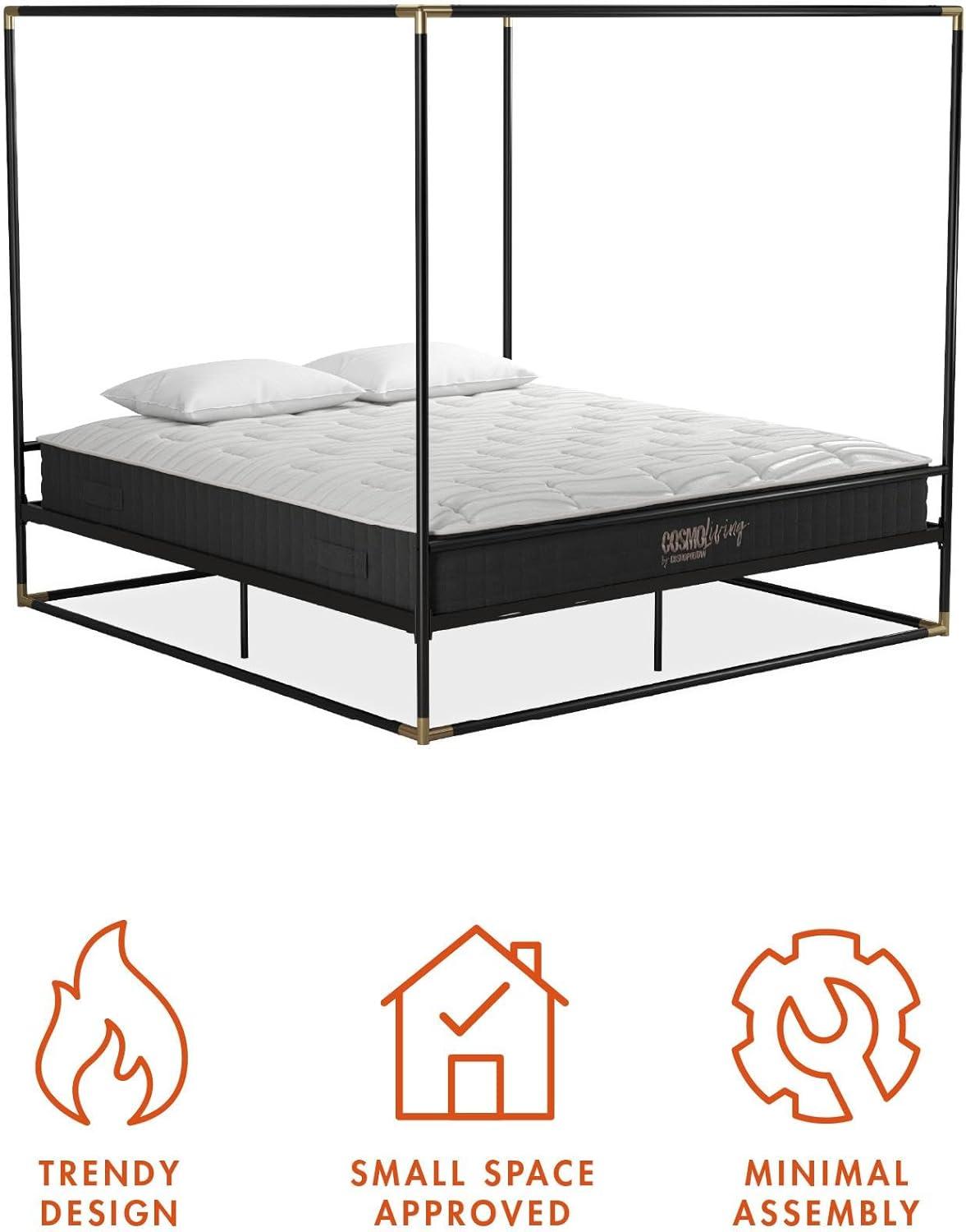 Celeste Black Metal Upholstered King Platform Bed Frame with Slats