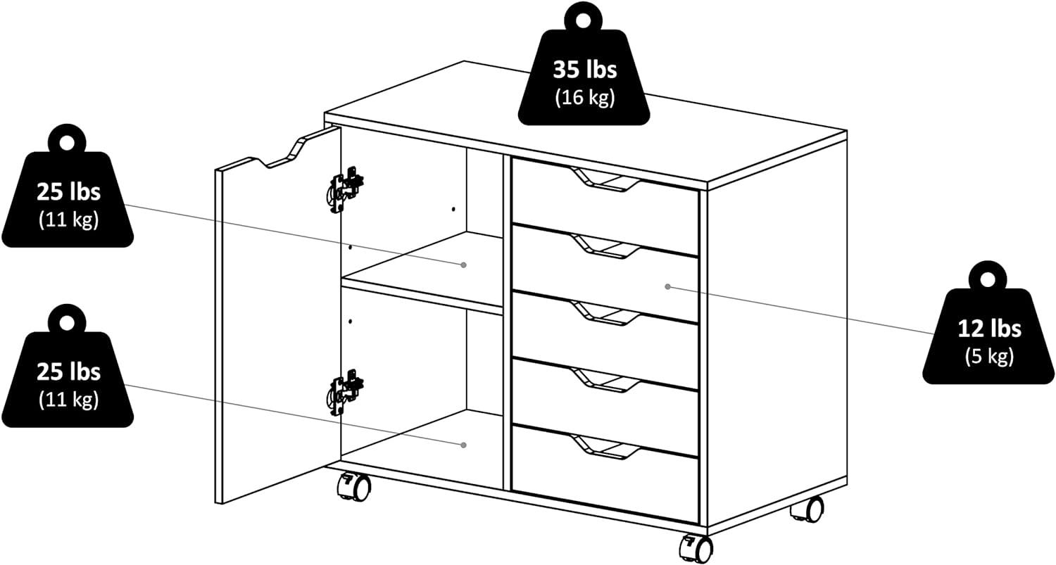 Halifax 5 Drawer 1 Side Cabinet - Winsome