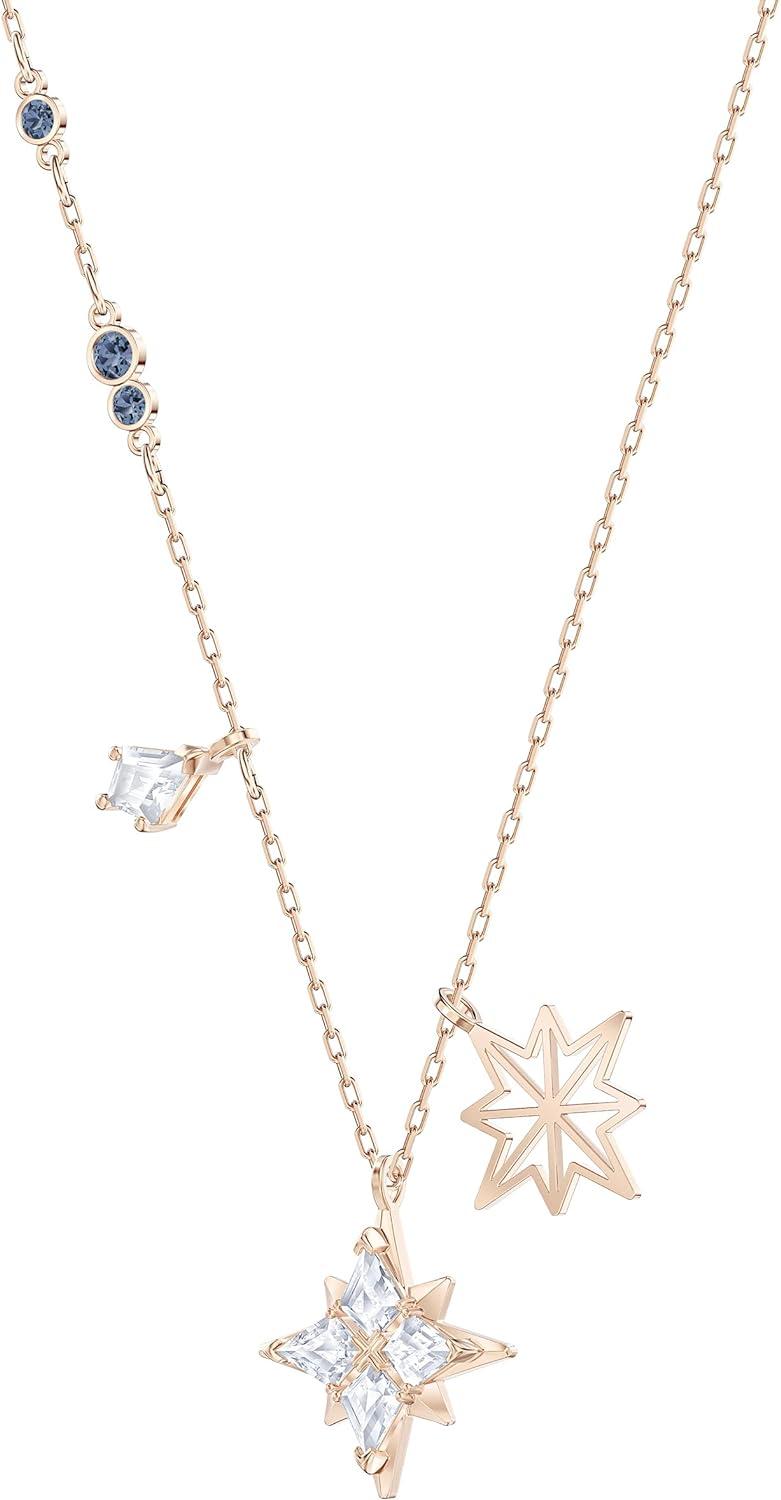 Rose Gold Crystal Star Pendant Necklace with Cubic Zirconia