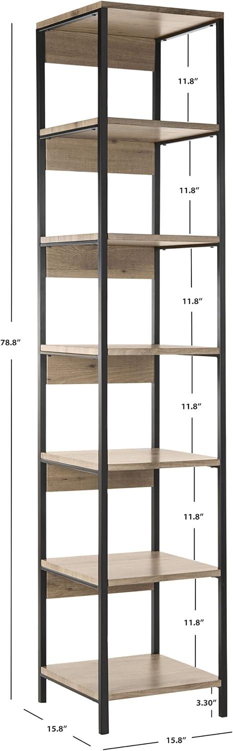 Transitional Oak & Black Iron 7-Tier Etagere - 79"