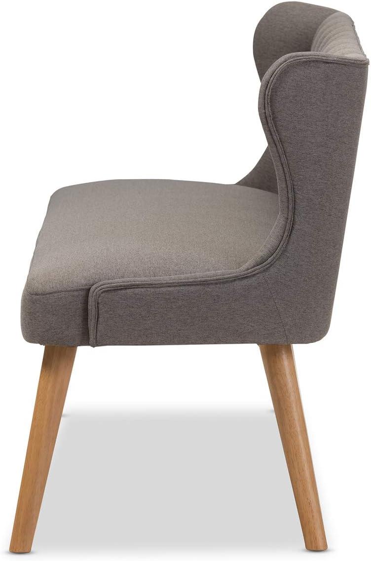 Melody Mid-Century Modern Fabric and Natural Wood Finishing 3 Seater Settee Bench Gray - Baxton Studio: Rubberwood Legs, Button-Tufted Back