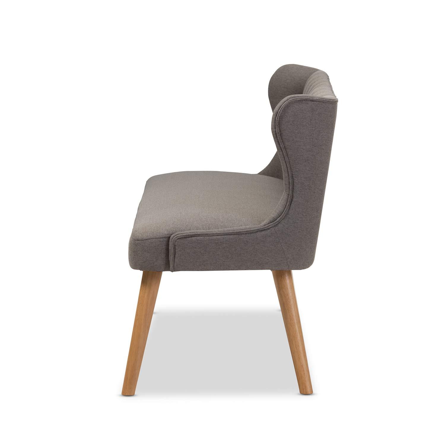 Melody Mid-Century Modern Fabric and Natural Wood Finishing 3 Seater Settee Bench Gray - Baxton Studio: Rubberwood Legs, Button-Tufted Back