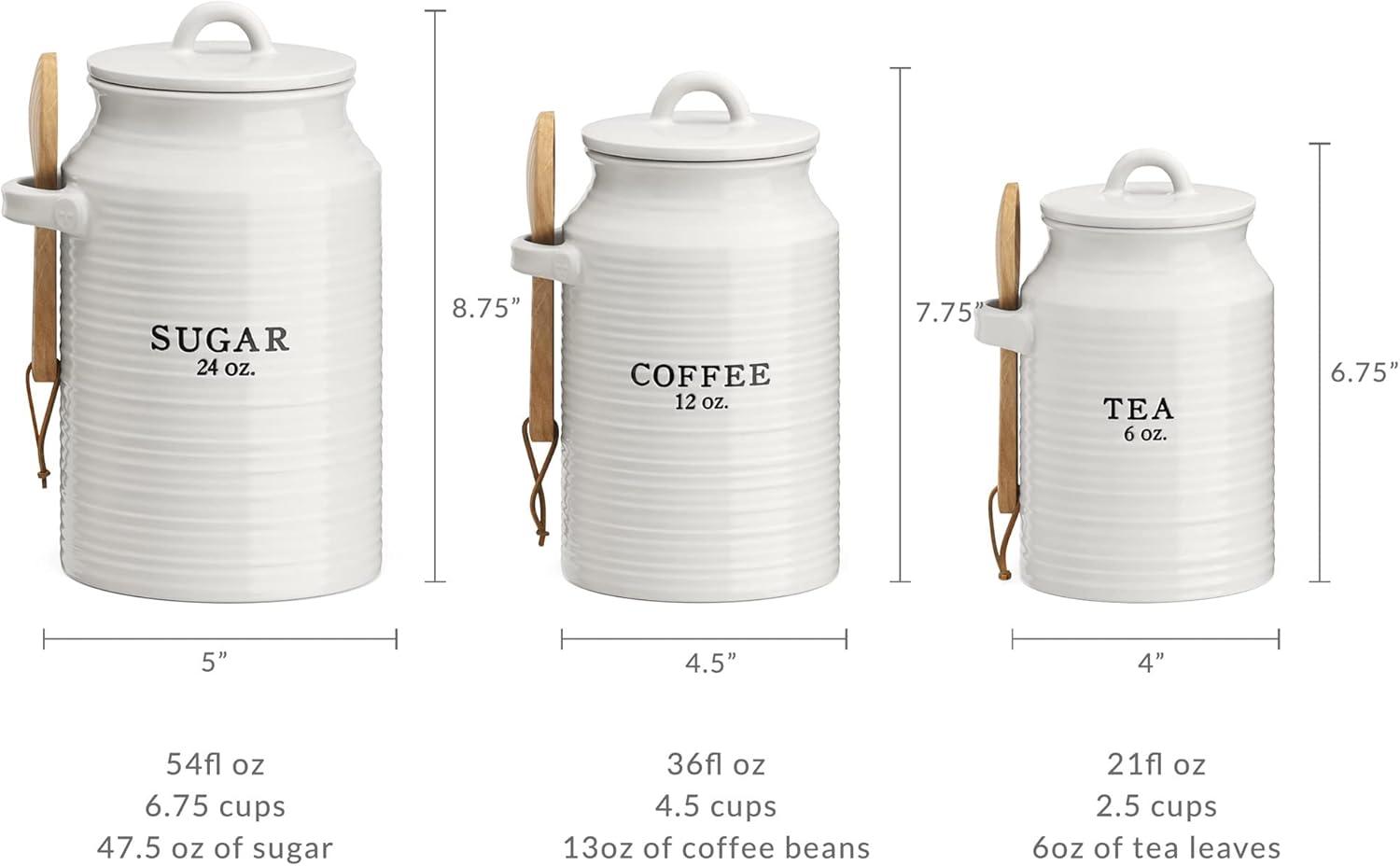 Barnyard Designs Canister Sets for Kitchen Counter, Ceramic Canister Set, Decorative Kitchen Canisters, Coffee Tea Sugar Container Set, Rustic Farmhouse Canisters Ceramic Jar, White, Set of 3