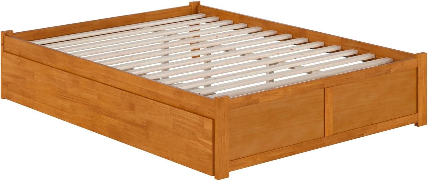 Light Toffee Queen Wood Platform Bed with Trundle and Slats