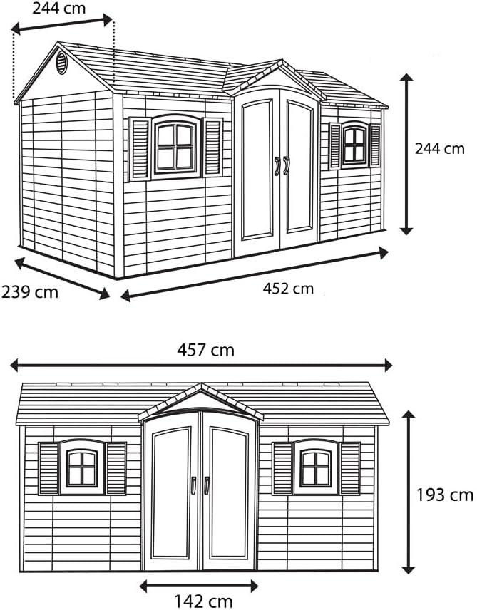 Lifetime Polyethylene Outdoor Double Door Storage Shed, 15 ft. x 8 ft., Tan/Brown (6446)