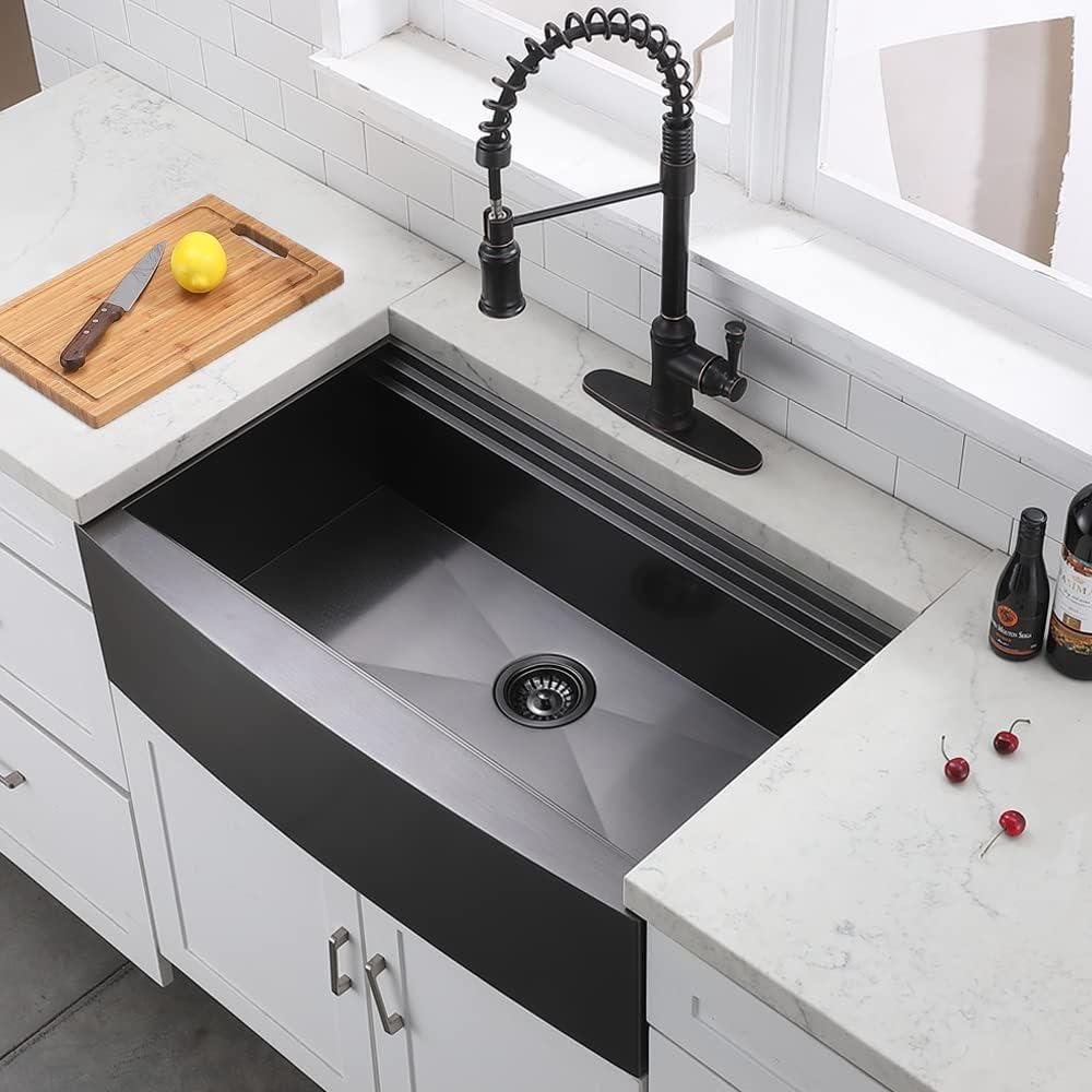 KRAUS Kore™ Workstation Farmhouse Apron Front 16 Gauge Single Bowl Kitchen Sink