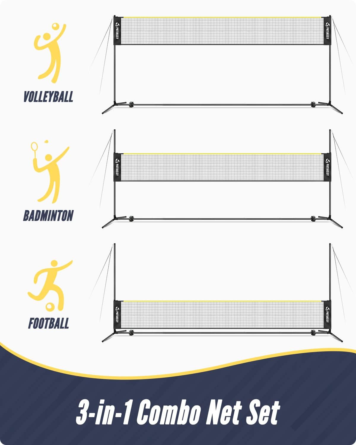 17FT Badminton Volleyball Combo Net Set for Backyard, 5.1ft-7.4ft Adjustable Heigh Portable Sports Net with Poles, 4 Badminton Rackets, 3 Shuttlecocks and Volleyball for Driveway Game