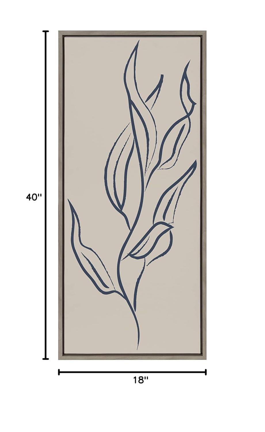 Kate and Laurel Sylvie Muted Illustrated Botanical Dark Blue and Tan Framed Canvas Wall Art by The Creative Bunch Studio, 18x40 Gray, Leaf Plant Art for Wall