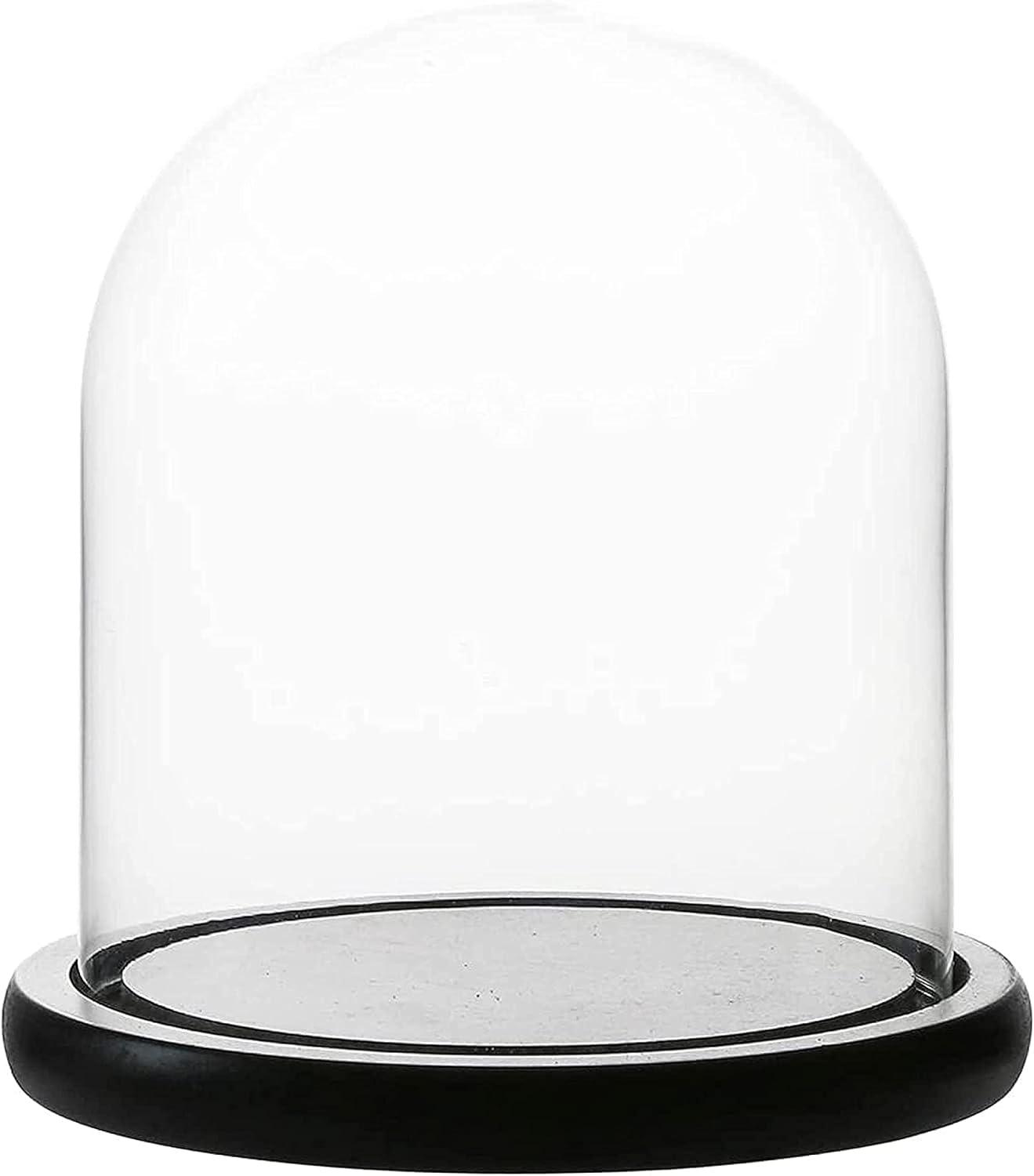 Whole Housewares Decorative Clear Glass Dome, Black MDF Base, 5.7" D X 6.5" H