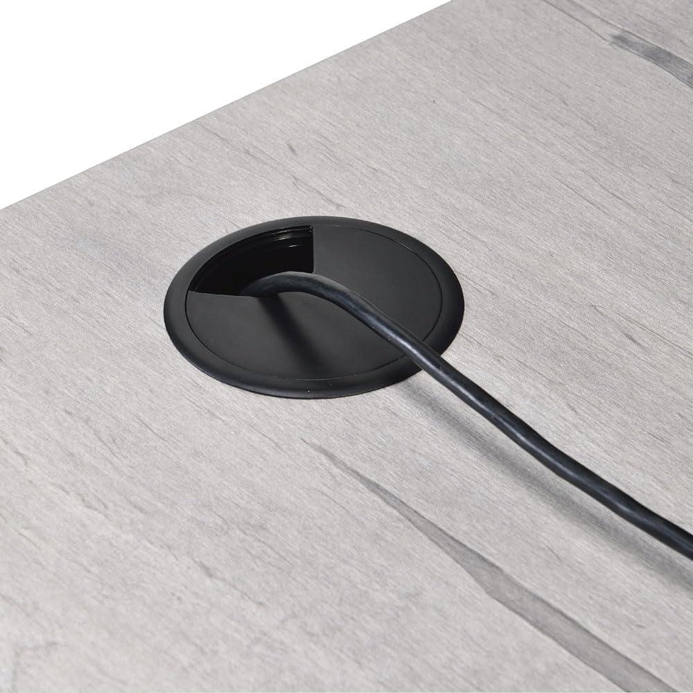 Oak and Black L-Shaped Executive Desk with Filing Cabinet