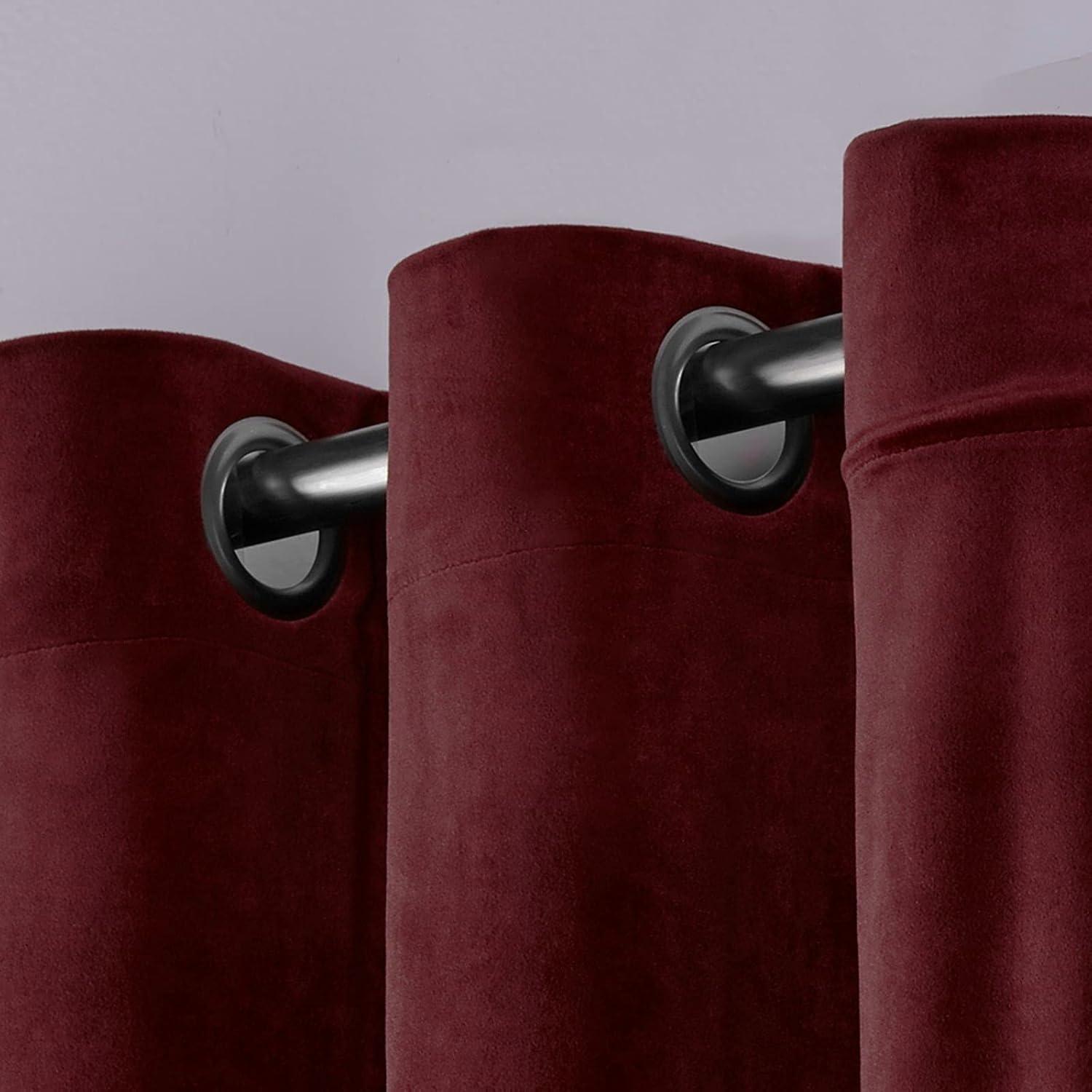 Set of 2 96"x54" Velvet Heavyweight Grommet Top Window Curtain Panel Burgundy Red: Light Filtering, Polyester