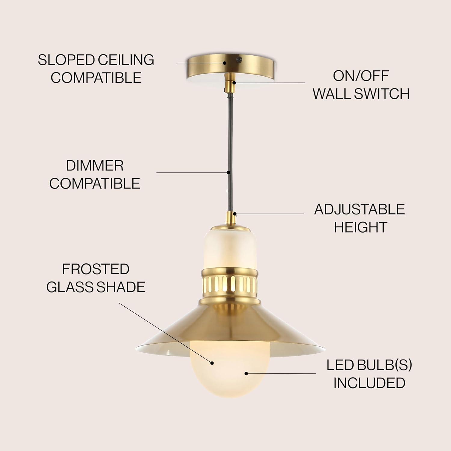 JONATHAN Y Colin Adjustable Iron/Glass Retro Hurricane LED Pendant