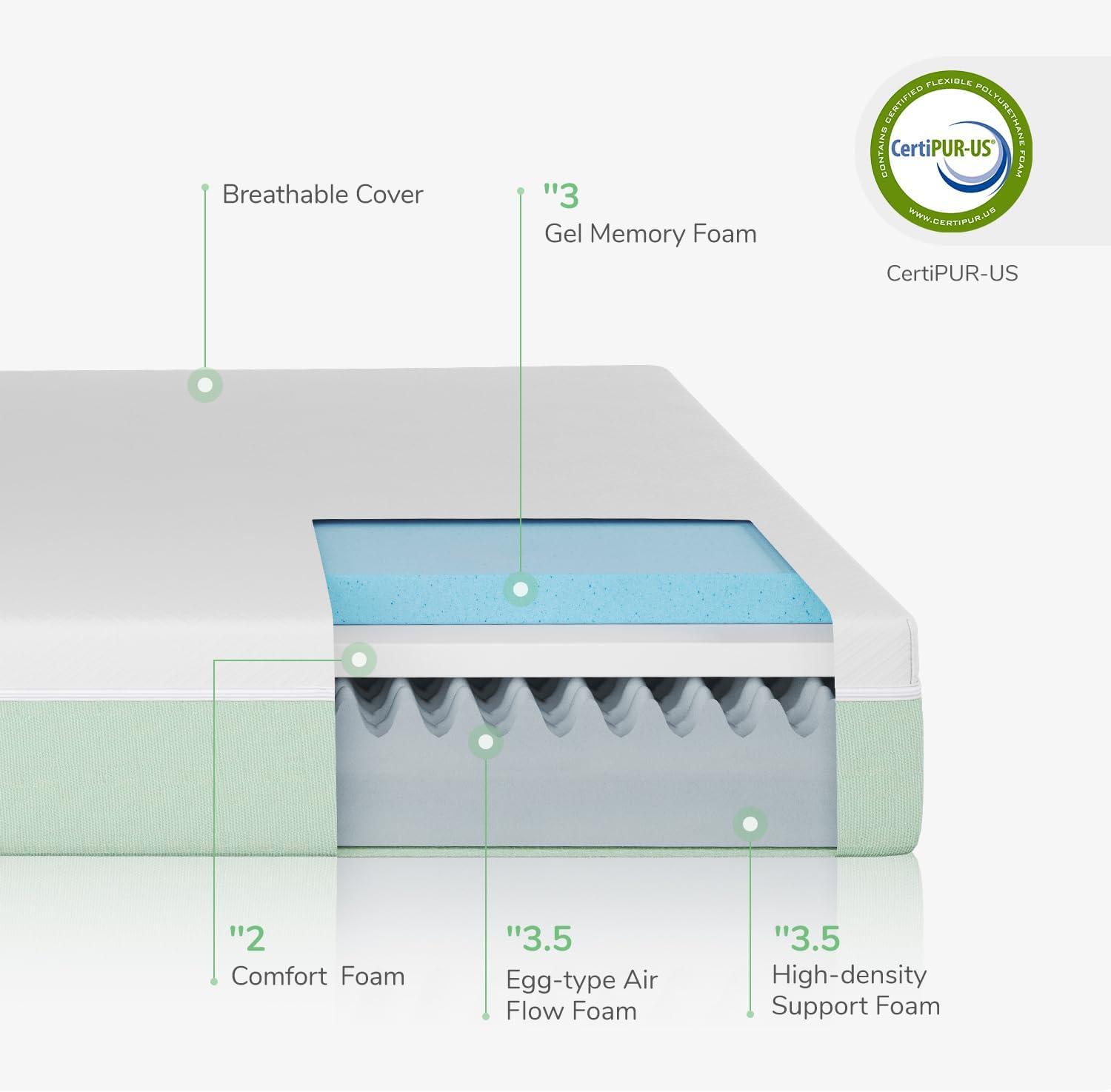 Queen Size Green Gel Memory Foam Mattress with Bamboo Cover