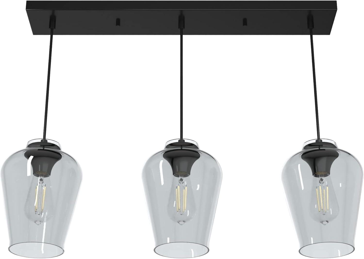 Vidria Matte Black 3-Light Linear Glass Cluster Ceiling Fixture