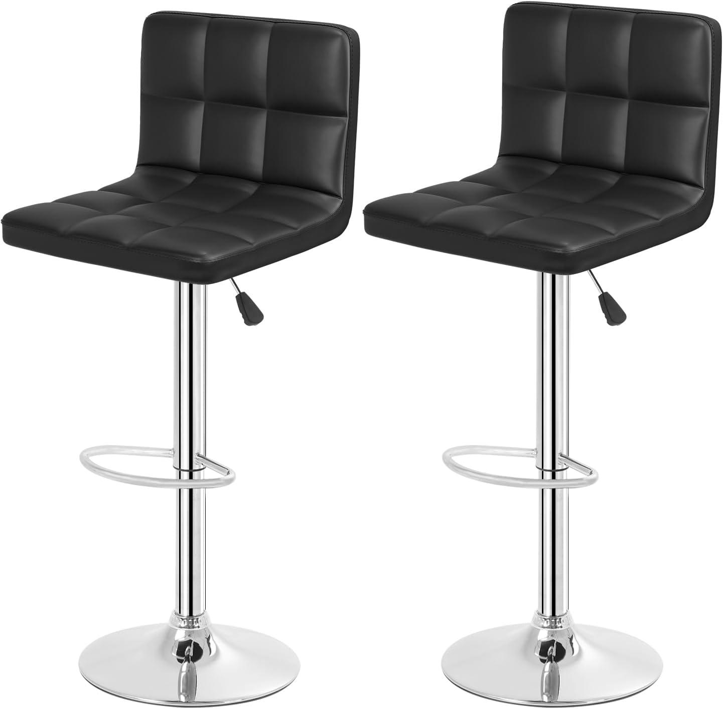 FDW Bar Stool Height Adjustable Swivel Stool with Back PU Leather Kitchen Counter Stools Set of 2 Dining Chairs