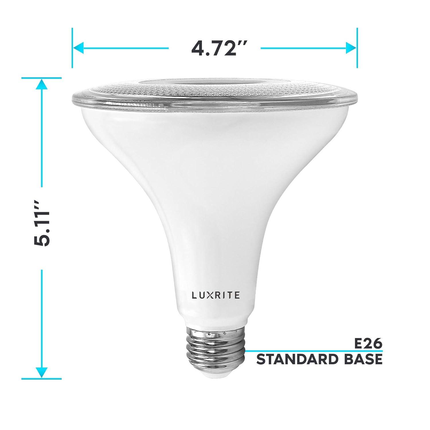 Luxrite 4-Pack LED PAR38 Flood Light Bulb 5000K Bright White 1250 Lumens 15W Dimmable Wet Rated E26 Base UL Listed