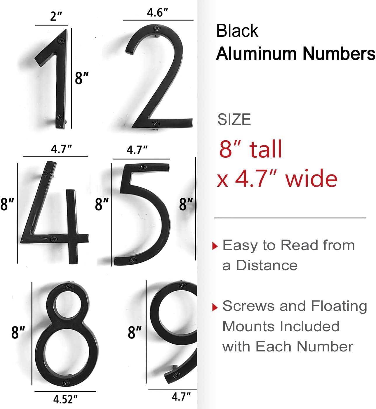 NACH Floating Mount House Address Shadow Number For Outside or Inside, Mailbox Number For Outside, Front Door, Garage Door, Maximum Rust Protection, Black Aluminum, 8 inch, Number 4, HH-SDW8-BLK-4