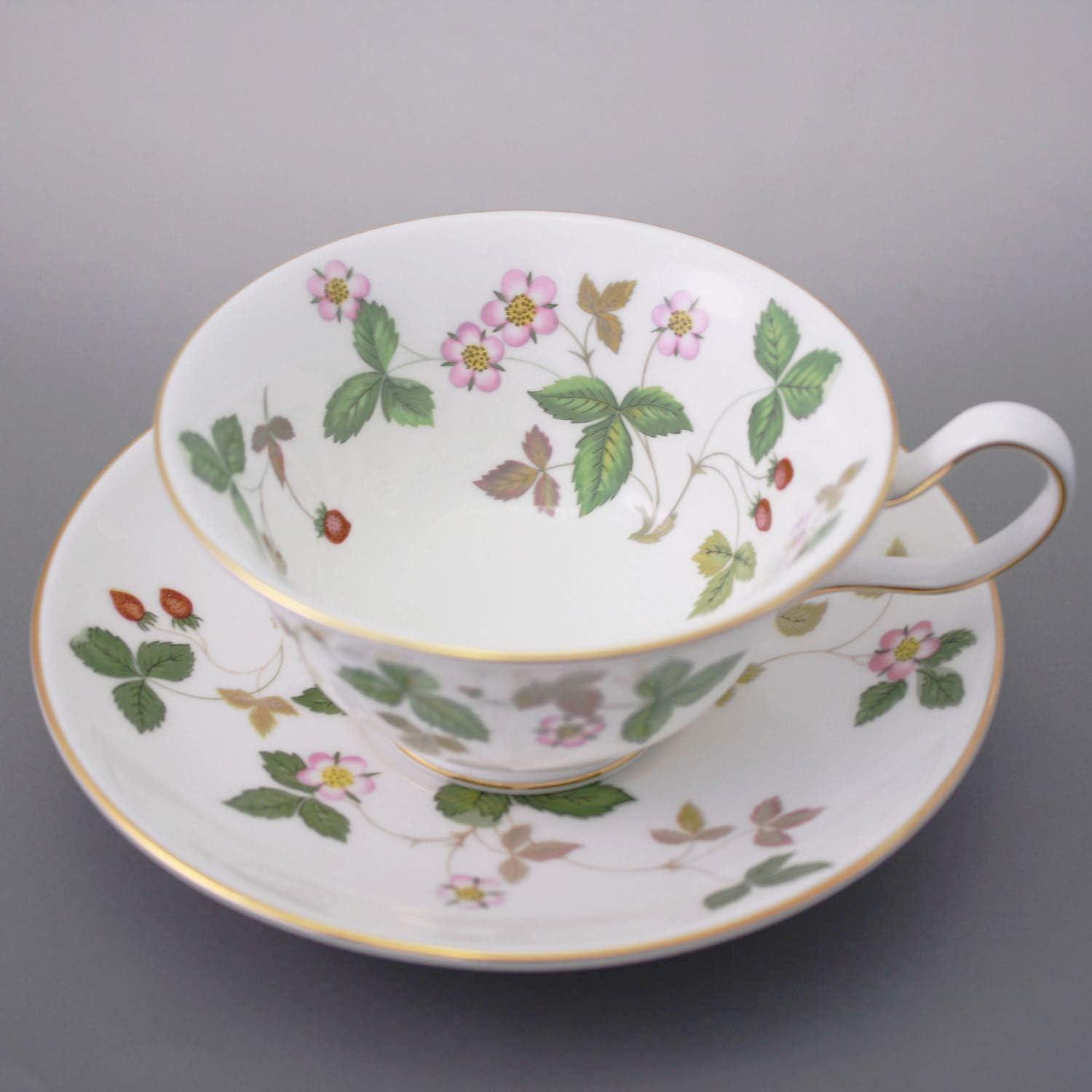 Wild Strawberry Fine Bone China Teacup & Saucer with Gold Trim