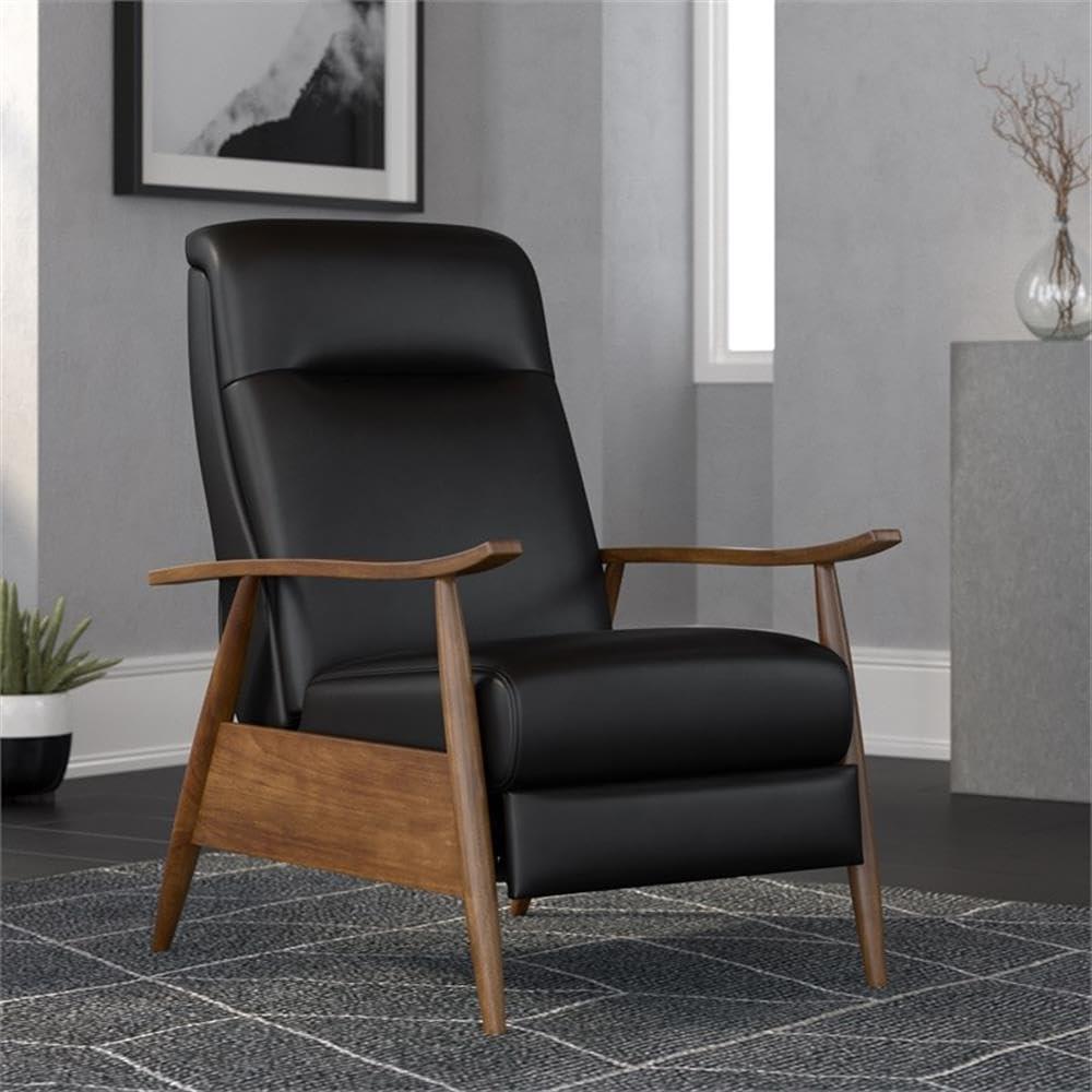 Comfort Pointe Solaris Press-Back Recliner Black: Faux Leather, Wood Legs, 330 lbs Capacity
