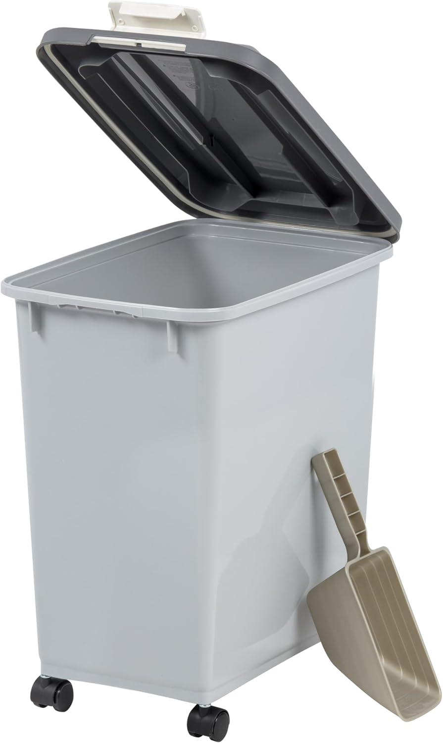 IRIS USA 40lbs Dog Food Storage Container with Wheels, 2-Cup Scoop, Gray/Dark Gray