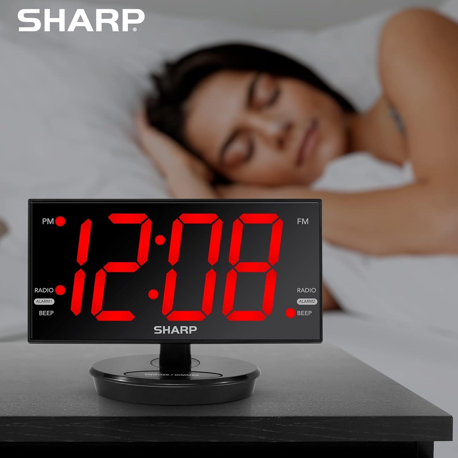 Sharp 8.9" Black Digital Alarm Clock with LED Display and FM Radio