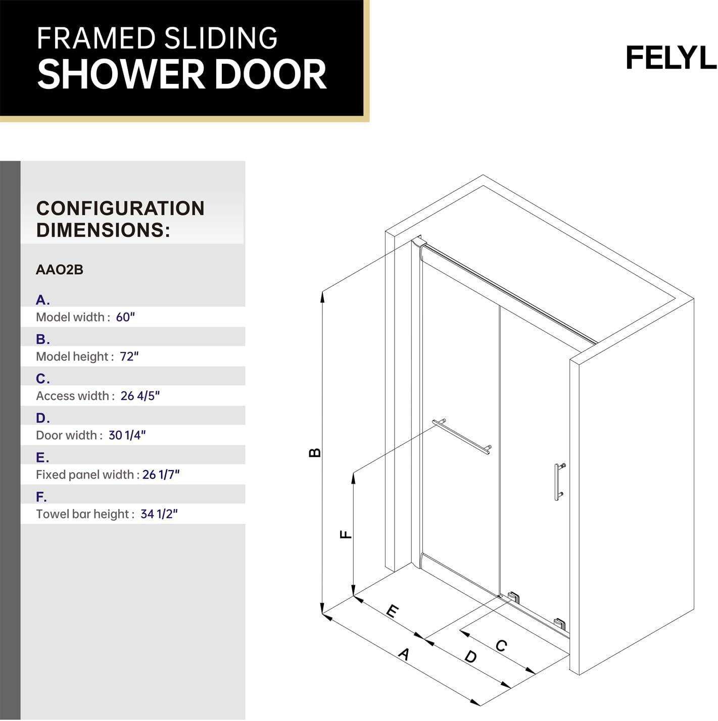56-60" W x 72" H Framed Grid Pattern Single Sliding Shower Door with 1/4" (6mm) Clear SGCC Tempered Glass in Matte Black Finish, Reversible Installation