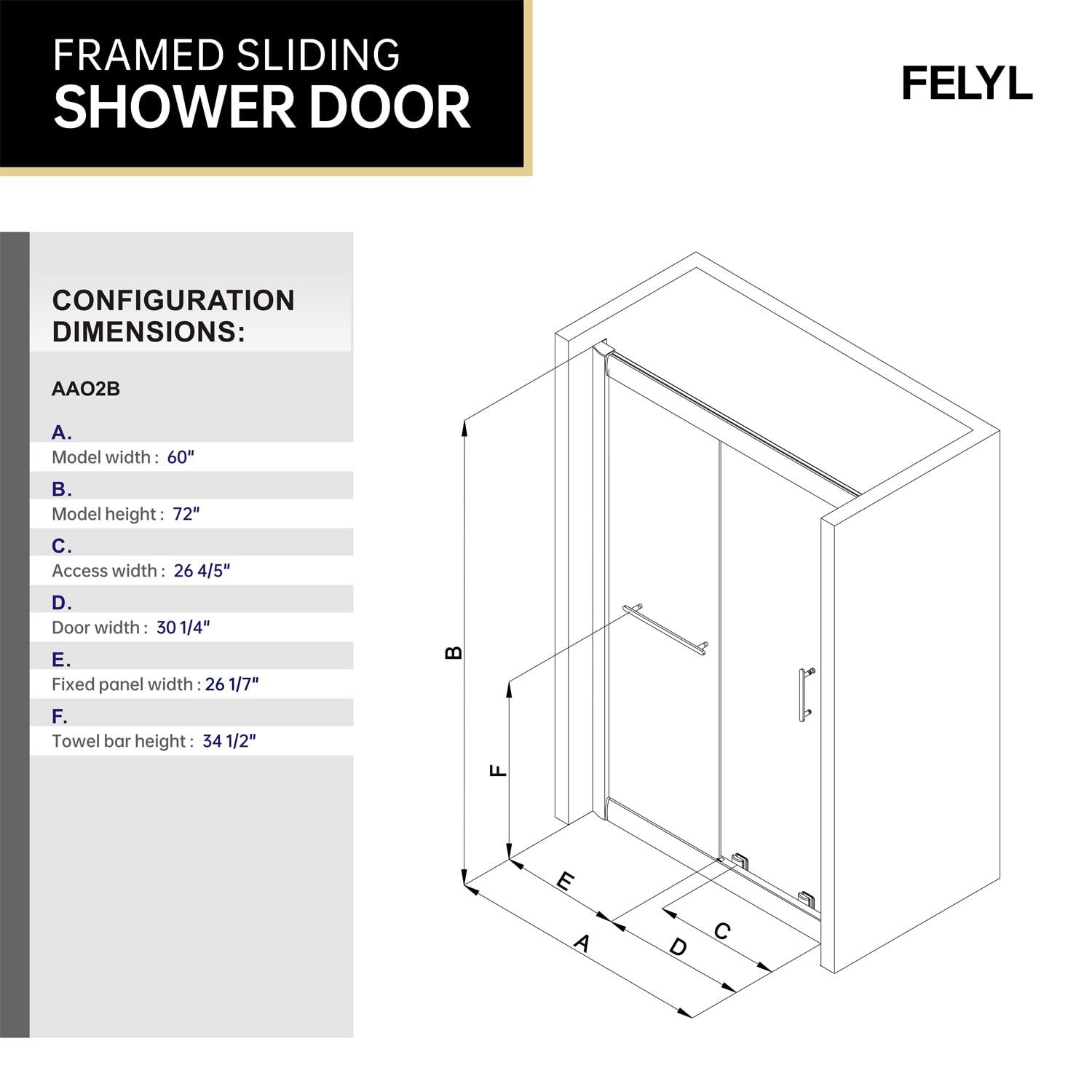 56-60" W x 72" H Framed Grid Pattern Single Sliding Shower Door with 1/4" (6mm) Clear SGCC Tempered Glass in Matte Black Finish, Reversible Installation